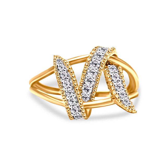 14K Yellow Gold Plated .925 Sterling Silver 1/4 Cttw Diamond Interlocking Bypass Ring (I-J Color, I1-I2 Clarity) - Size 7