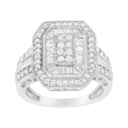 .925 Sterling Silver Round and Baguette Diamond Cathedral Ring (0.75 Cttw, H-I Color, I2-I3 Clarity) - Size 7