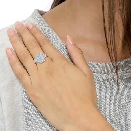 .925 Sterling Silver Round and Baguette Diamond Cathedral Ring (0.75 Cttw, H-I Color, I2-I3 Clarity) - Size 7