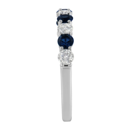 10KT White Gold 1/2 cttw Diamond and 3MM Created Blue Sapphire Gemstone Band Ring (H-I, I1-I2) - Size 7