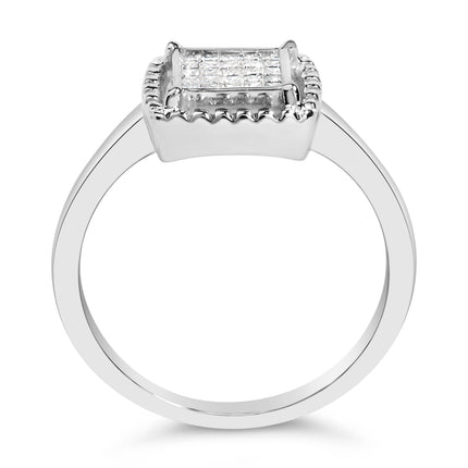 .925 Sterling Silver 1/5 Cttw Invisible Set Princess Cut Diamond Promise Ring with Beaded Halo (H-I Color, I1-I2 Clarity) - Ring Size 7