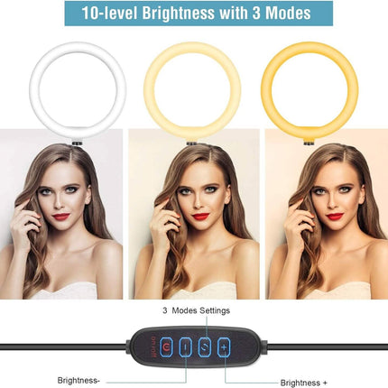 10" LED Ring Light, Selfie Ring Light with Stand and Phone Holder, 11 Brightness Levels (Refurbished)