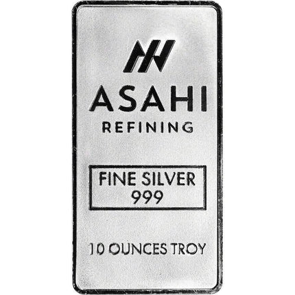 10 oz. Silver Bar - Asahi Refining - .999 Fine Silver in Sealed Protective Plastic