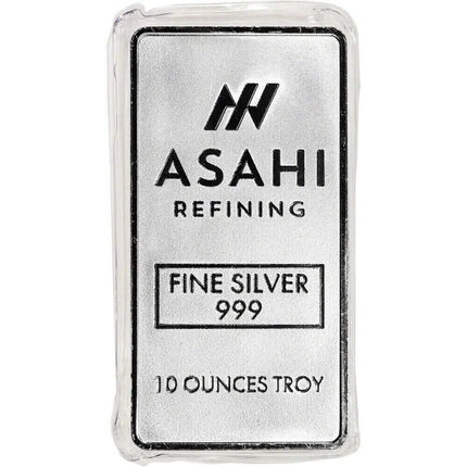 10 oz. Silver Bar - Asahi Refining - .999 Fine Silver in Sealed Protective Plastic