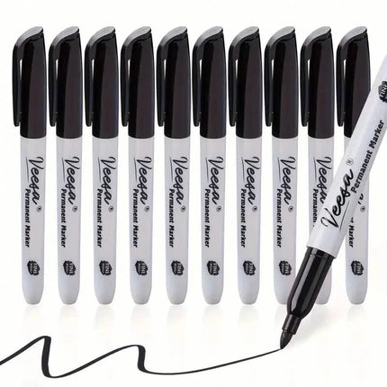 10-Pieces: Black Permanent Markers Fine Tip