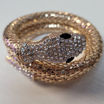 Egyptian Cobra Cleopatra Coil Costume Bracelet Gold Snake with Diamond Head and Tail