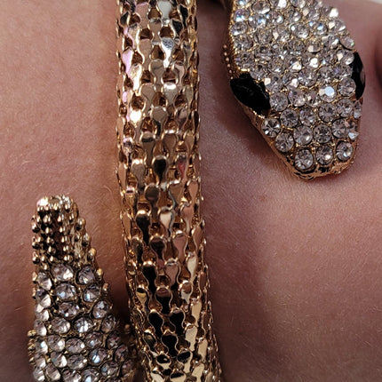 Egyptian Cobra Cleopatra Coil Costume Bracelet Gold Snake with Diamond Head and Tail