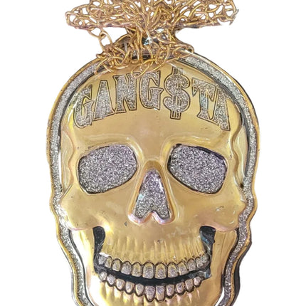 Gold Gangster Skull Medallion