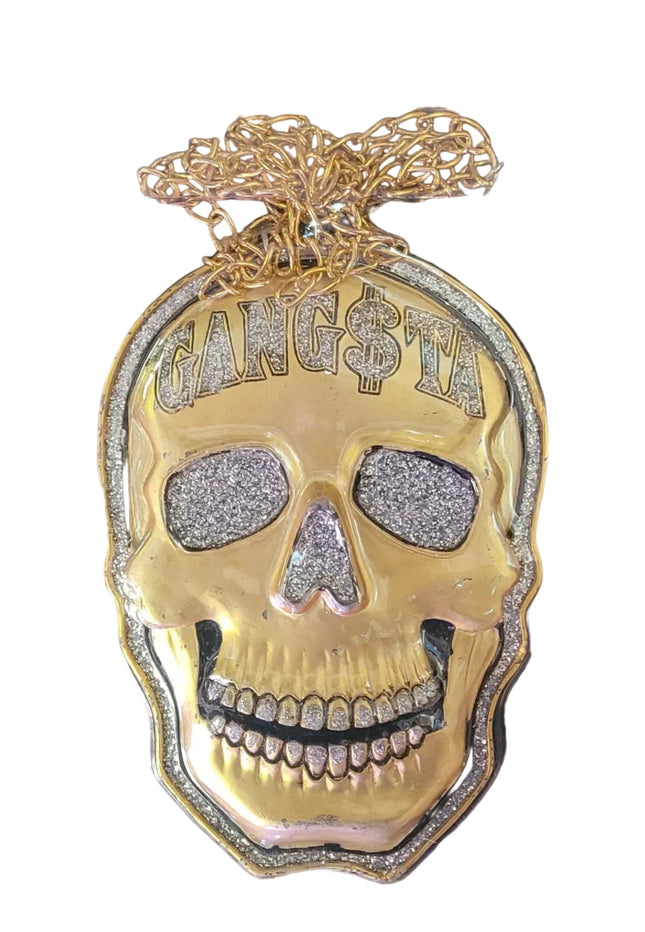 Gold Gangster Skull Medallion