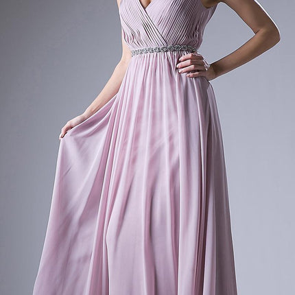 Cinderella Divine 1001 Ruched V-Neck A-line Long Chiffon Dress