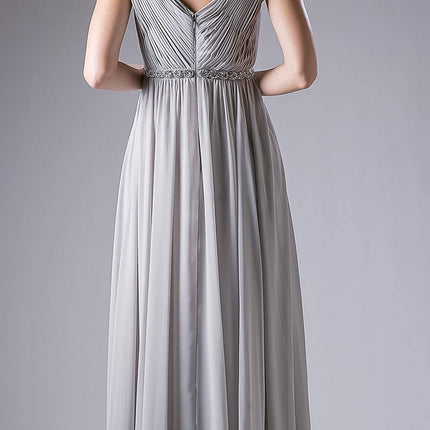 Cinderella Divine 1001 Ruched V-Neck A-line Long Chiffon Dress