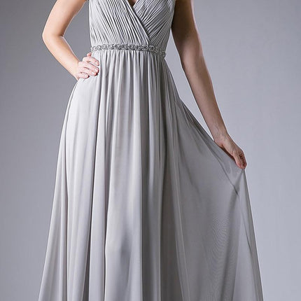 Cinderella Divine 1001 Ruched V-Neck A-line Long Chiffon Dress