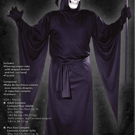 Grim Reaper Black Robe Plus Size Adult Costume XXL