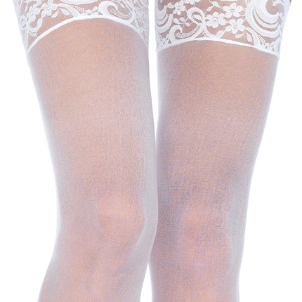 Nylon Sheer Lace Top Stockings - White - O/S