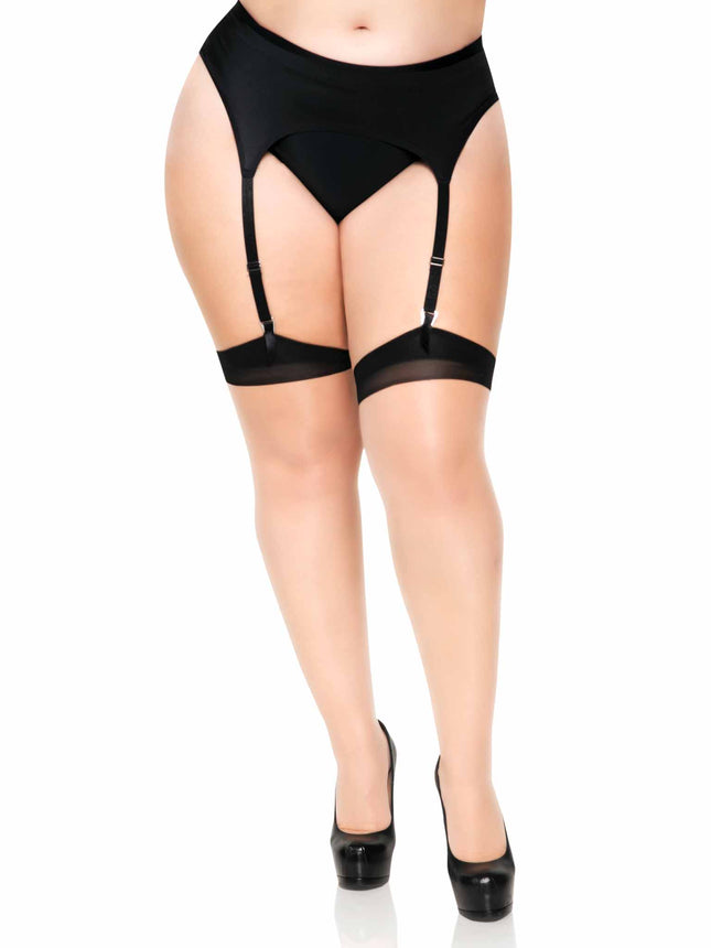 Plus Size Spandex Contrast Color Cuban Heel Backseam Stockings - Nude/Black - PLUS SIZE