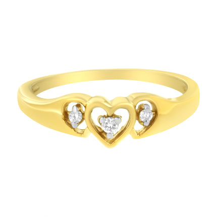 10KT Yellow Gold 1/20 cttw Diamond Triple Heart Diamond Ring (K-L, I1-I2) - Size 7