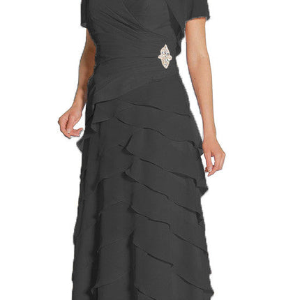 CLEARANCE - Juliet 1044 Spaghetti Strap Chiffon Formal Dress Multi Ruffle Hem (Size 3XL)