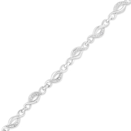 .925 Sterling Silver Prong Set Diamond Accent Curved Spiral Link Bracelet (I-J Color, I3 Clarity) - 7.25"