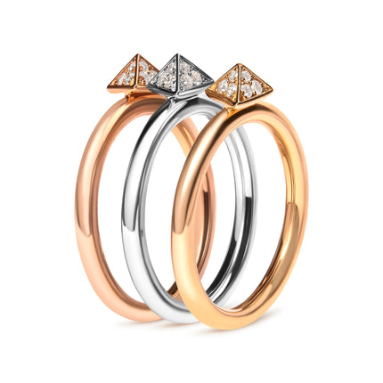 14K Tri Color Gold 1/3 Cttw Diamond Pyramid Stackable Band Ring Set (G-H Color, SI1-SI2 Clarity) - Size 7