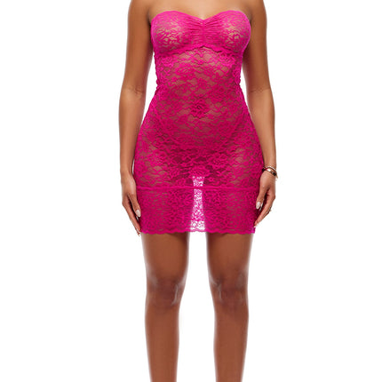 Close Contact 2-Piece Stretch Lace Mini Dress Set - Fuchsia