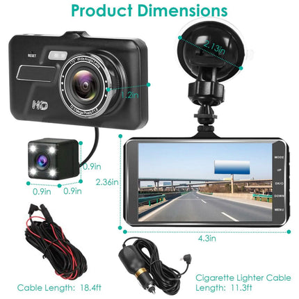 1080P 4-Inch Touch Screen Dual Dash Cam