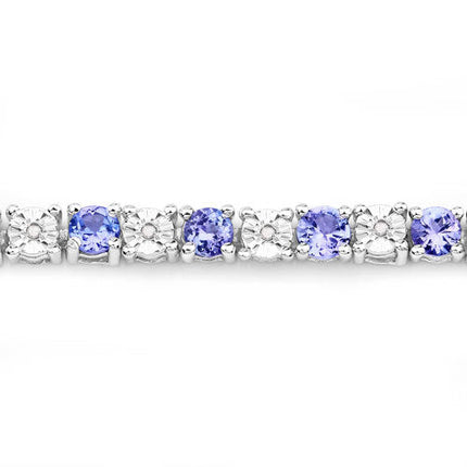 5.44 Carat Genuine Tanzanite and White Diamond .925 Sterling Silver Bracelet