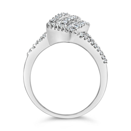 14K White Gold 1-1/2 Cttw Round and Baguette Diamond Bypass Cocktail Ring Band (H-I Color, SI1-SI2 Clarity) - Size 7