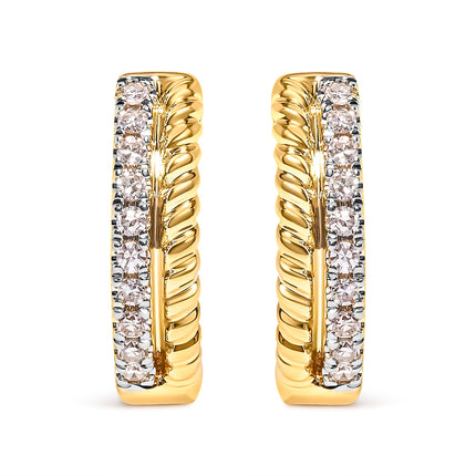 10K Yellow Gold 1/10 Cttw Diamond and Rope Twist Huggy Hoop Earrings (H-I Color, I1-I2 Clarity)