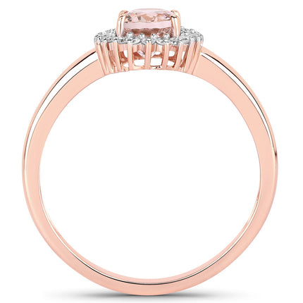 0.81 Carat Genuine Morganite and White Diamond 14K Rose Gold Ring