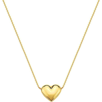 10K Gold Puffed Heart Necklace for Women Adjustable
