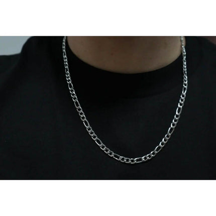 10K Solid White Gold Figaro Chain Necklace
