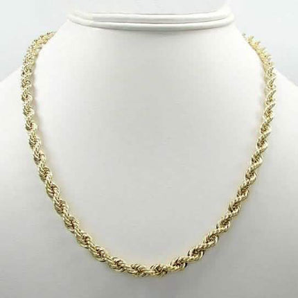 10K Yellow Gold 5mm Unisex Diamond Cut Rope Chain Necklace