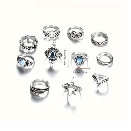 11-Pieces: Vintage Synthetic Gemstone Ring Set