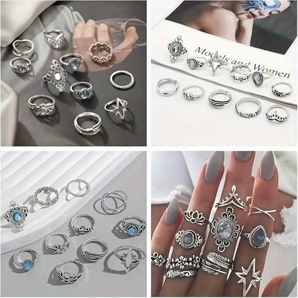 11-Pieces: Vintage Synthetic Gemstone Ring Set