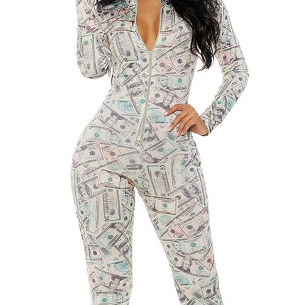 Zipfront Money Print Jumpsuit