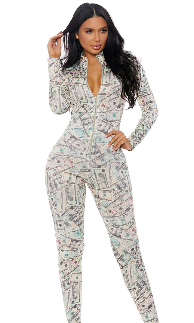 Zipfront Money Print Jumpsuit