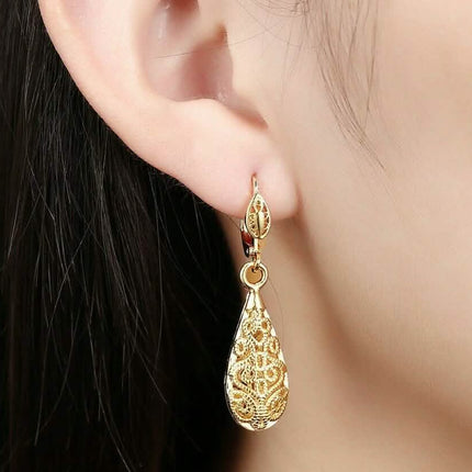 18K Gold Laser Cut Filigree Drop Earrings - Assorted Colors