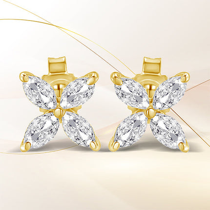 14K White Gold 1/2 Cttw Marquise Diamond 8 Stone Floral Leaf Stud Earrings (H-I Color, SI1-SI2 Clarity)