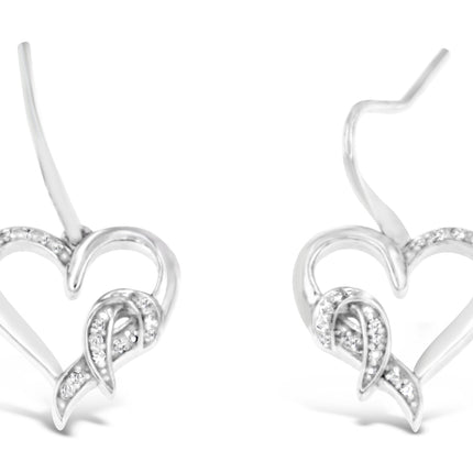 Sterling Silver Round Cut Diamond Heart Dangle Earrings (0.09 cttw, H-I Color, I1-I2 Clarity)