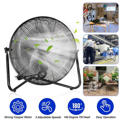 12" Floor Fan Copper Motor High-Velocity with 3 Adjustable Speeds