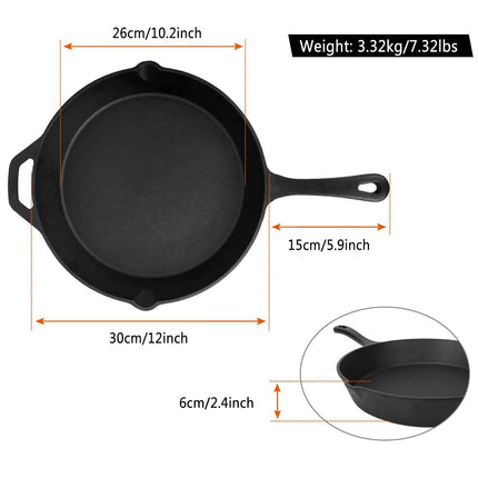 12 Inch Pre-Seasoned Cast Iron Skillet Oven Safe Cookware