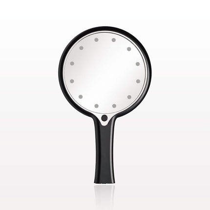 12 LED Lighted Hand Held Cosmetic Mirror, Black