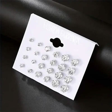 12-Pairs: Crystal Zircon Earrings Set
