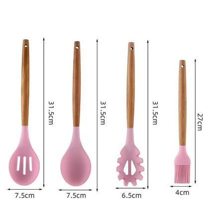 12-Piece: Wood Handle Silicone Kitchenware