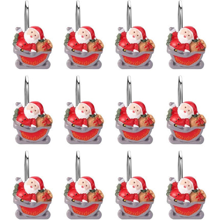 12-Pieces: Christmas Shower Curtain Anti-Rust Hooks