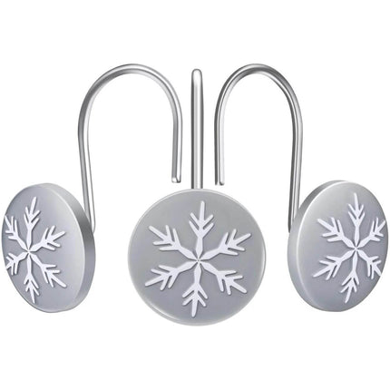 12-Pieces: Christmas Snowflake Anti-Rust Round Shower Curtain Hooks