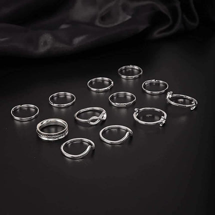 12-Pieces Set: Silver Rings for Teen