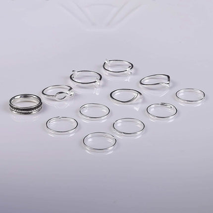 12-Pieces Set: Silver Rings for Teen