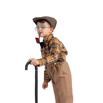 Kids Old Man Grandpa Costume with Vest, Glasses and Classic Accessories