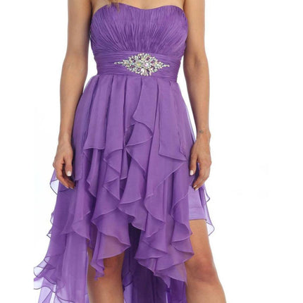 CLEARANCE - Juliet 1226 Dress High Low Chiffon Strapless Layer Skirt Rhinestones (Size 2XL)